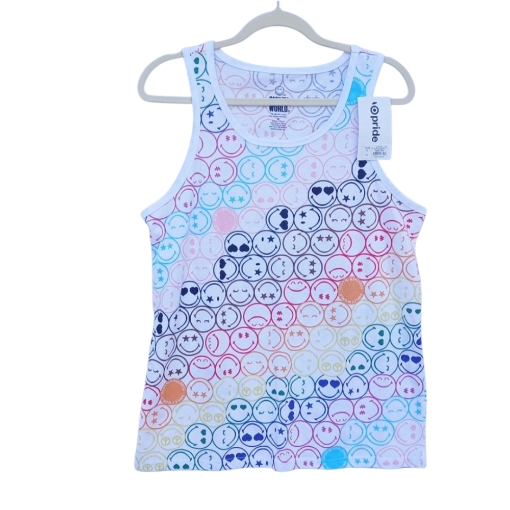 PRIDE Colorful Smiley Face Sleeveless Tank Top Medium NWT